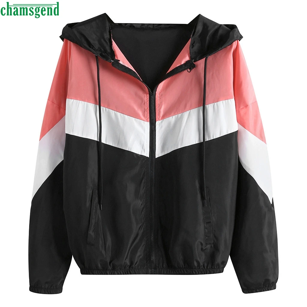 Женская тонкая ветровка с капюшоном Chamsgend трехцветная стеганая спортивная