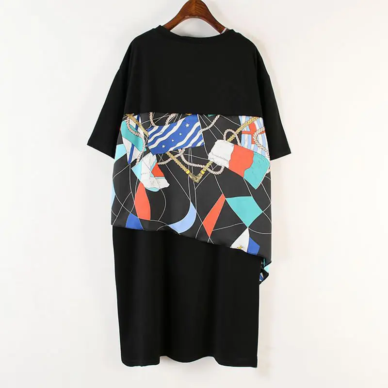 Женское платье с круглым вырезом XITAO свободное составного кроя короткими