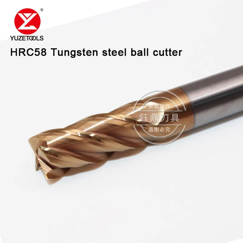 

HRC60 4F tungsten steel round nose end milling cutter YUZETOOLS nose cutter r0.2r0.5r1