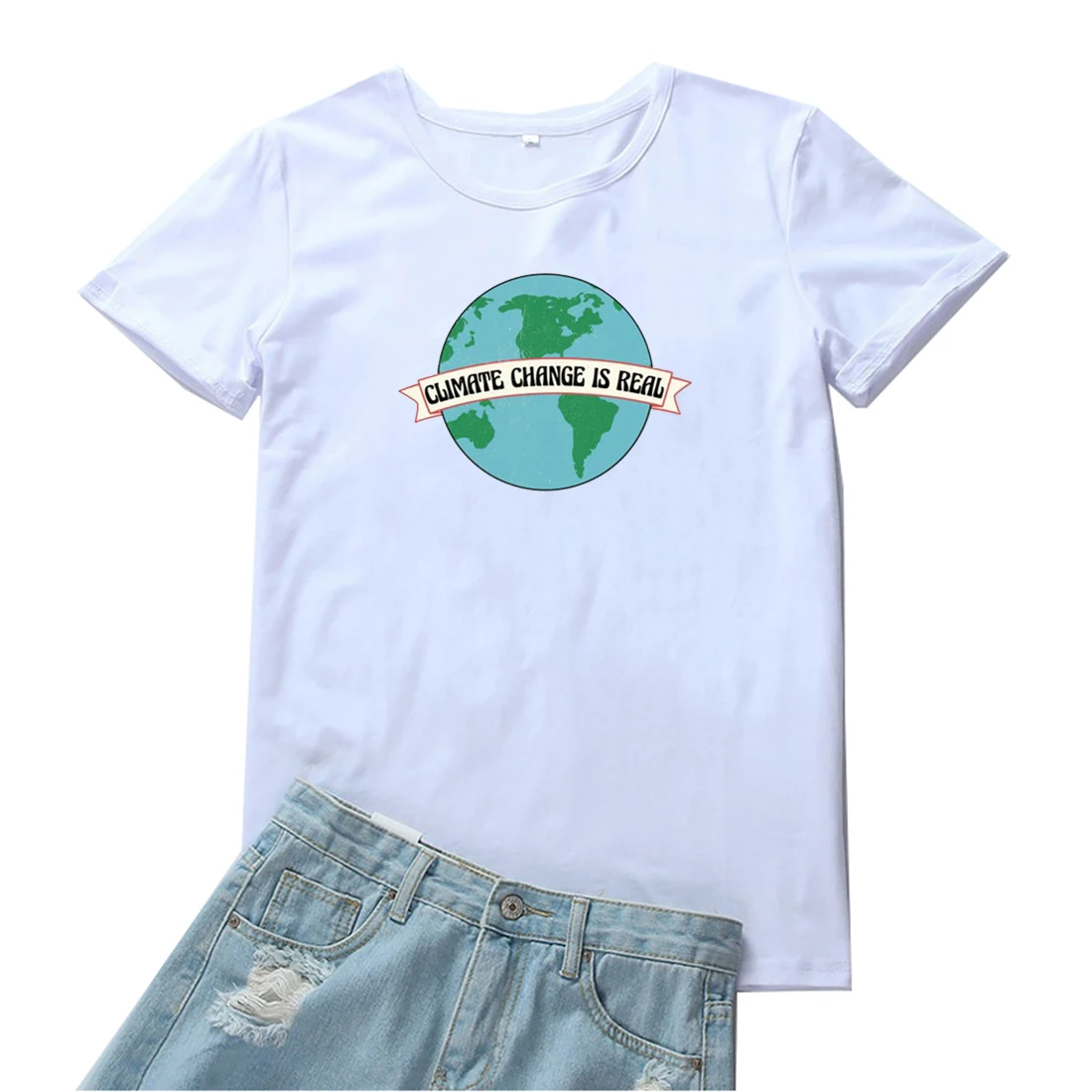 

Футболка женская с принтом «Климатическое изменение-настоящие»