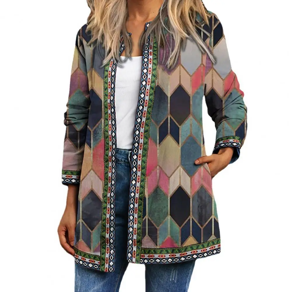 

Women Coat Ethnic Thermal Leaves Wash Painting Coat for Women Autumn Winter Jacket 2021