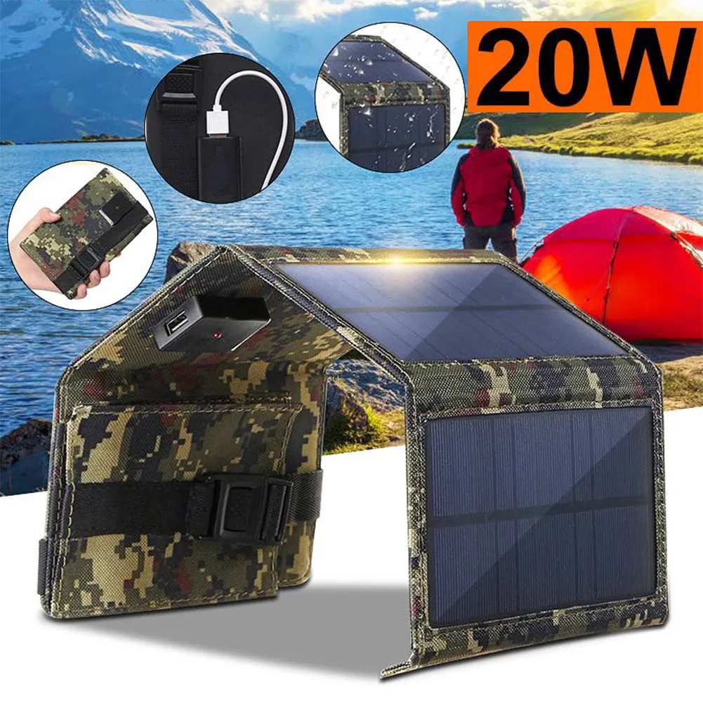 

20W Portable Solar Panel Foldable Battery Charger Outdoor USB Waterproof Cell Phone Mobile Power Battery Charger For Camping