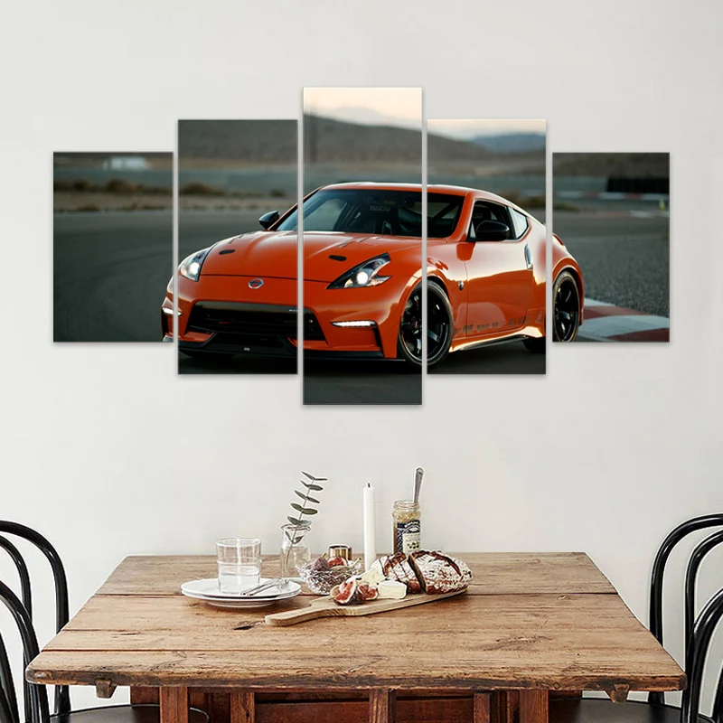 

Orange Nissan 370Z sports car 5 posters printing wall art frame canvas painting suitable for home office decoration