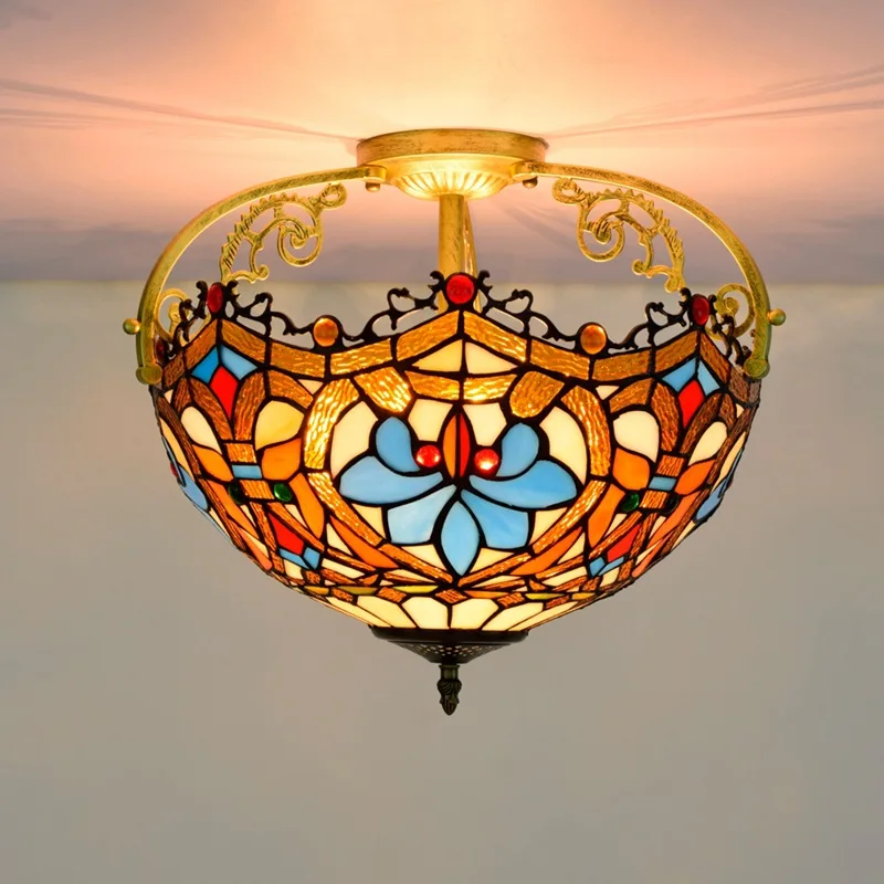 

40cm European-Style Retro Lovely Beads Colorful Glass Restaurant Bedroom Corridor Corridor Bathroom Glass Ceiling Lamp