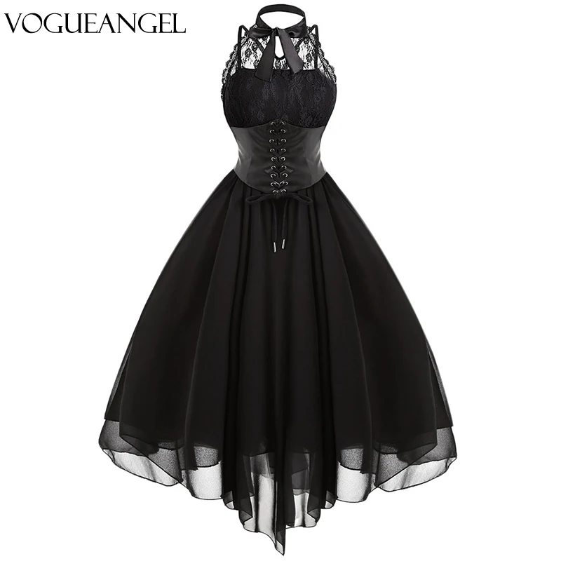 Женское вечернее платье черное готическое с перекрещивающимися на спине