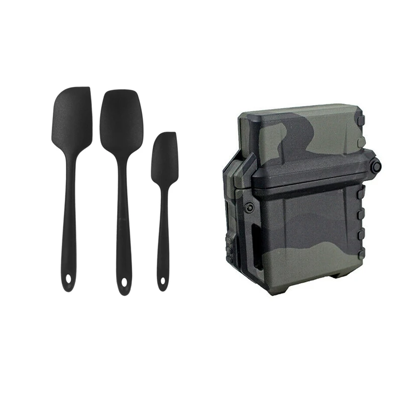 

3 Pcs Black Silicone Spatula Set Seamless Rubber Spatulas & 1 Pcs Lighter Shell Lighter Container Organizer Holder