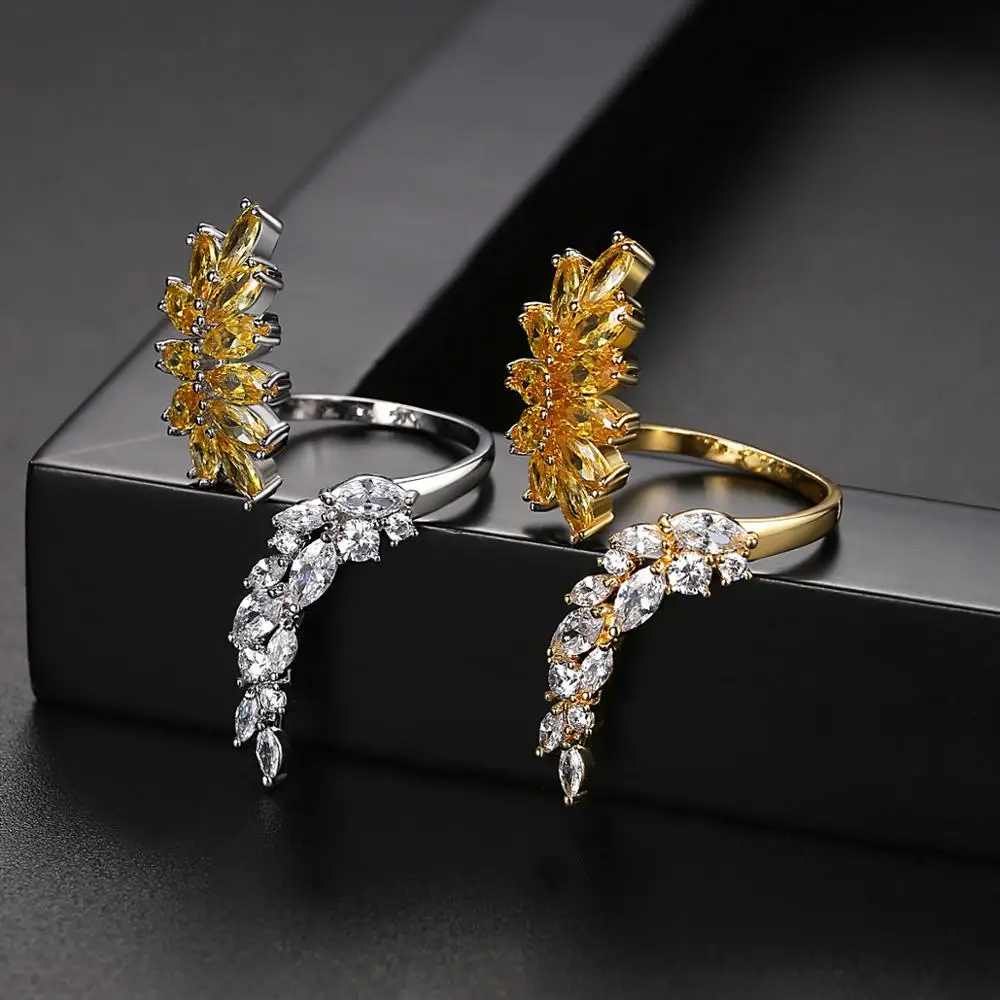 Винтажное регулируемое кольцо LUOTEEMI с желтыми камнями и листьями для женщин