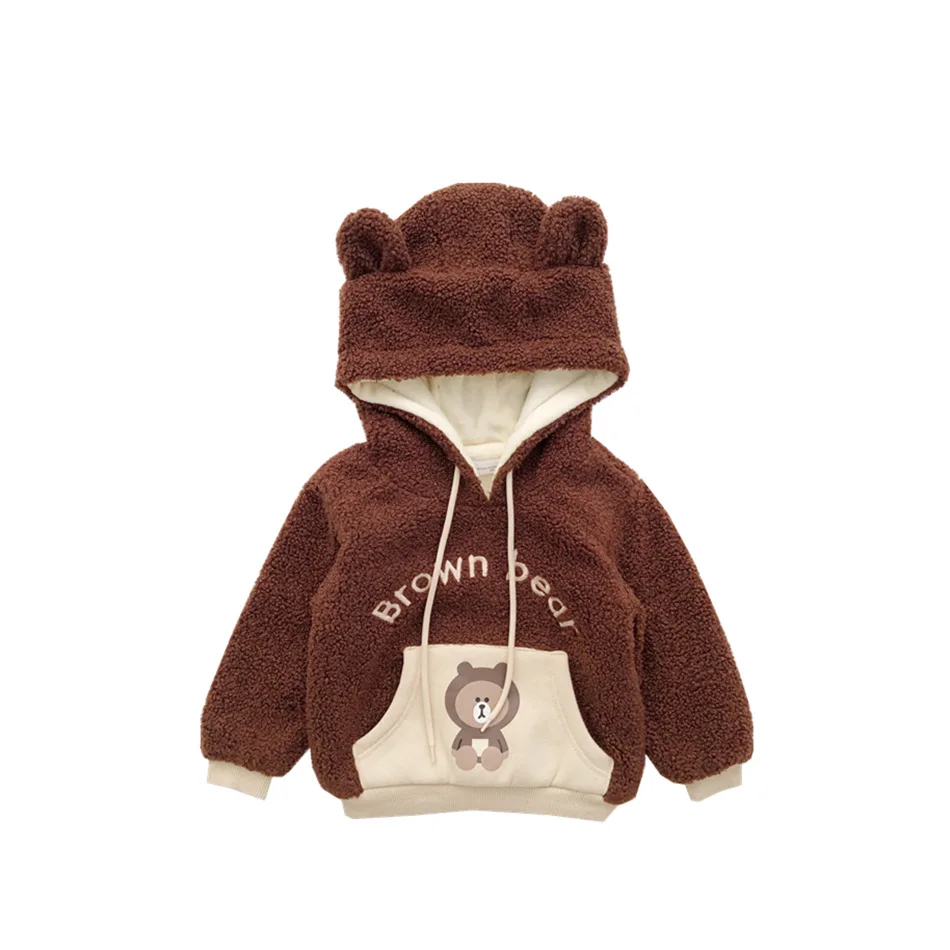 Tonytaobaby/Новинка; зимняя детская одежда для мальчиков и девочек; флисовая толстовка с капюшоном с изображением медведя и кролика