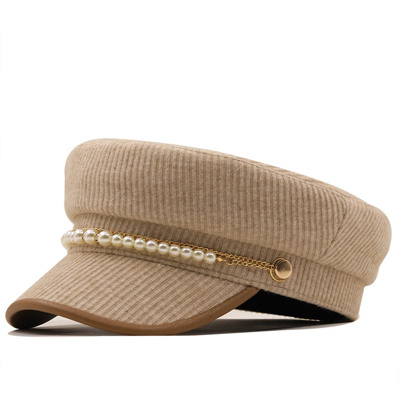 

Women Girl Pearl beret French artist Warm Winter beanie Hat Cap Vintage Plain beret Hats Solid Color Elegant Lady Winter Caps