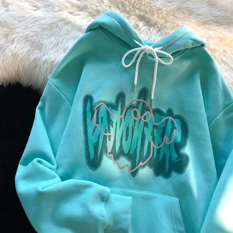 

Толстовка в стиле Харадзюку для мужчин и женщин, милый Свободный свитшот из чистого хлопка, худи с принтом, бархатная толстовка с капюшоном