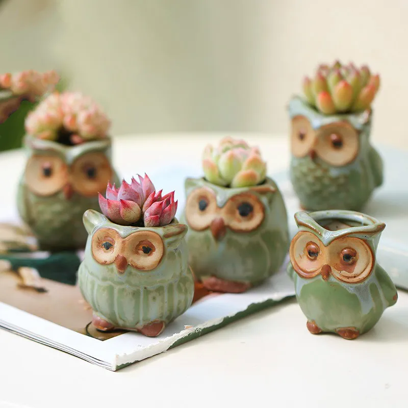 

5pcs/lot Creative Ceramic Owl Shape Flower Pots for Fleshy Succulent Plant Animal Style Planter Home Garden Decoration ZM916