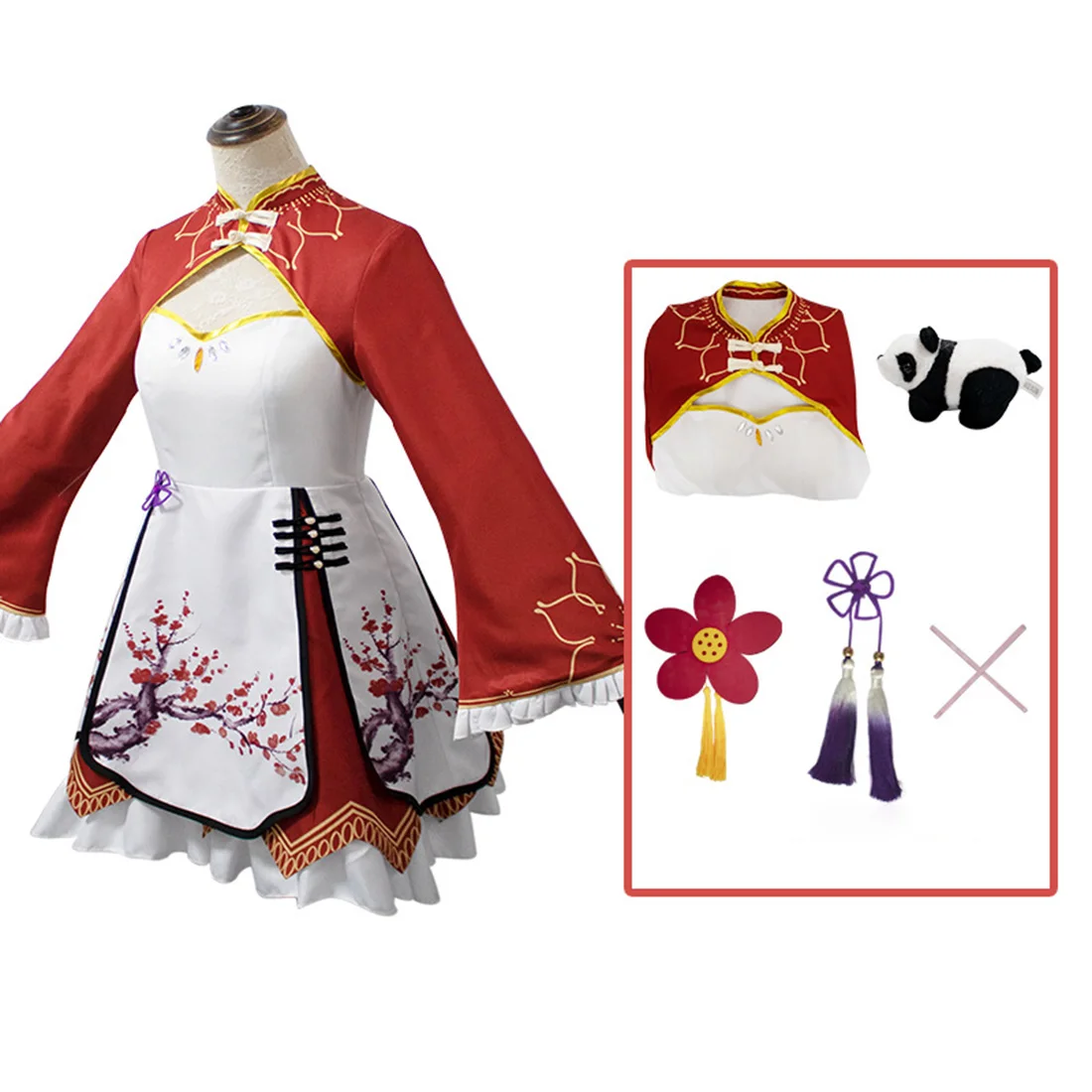 

Anime Re Life in a Different World from Zero Cosplay Costume Chinese Style Ram Cosplay Outfit - (Red) XXL