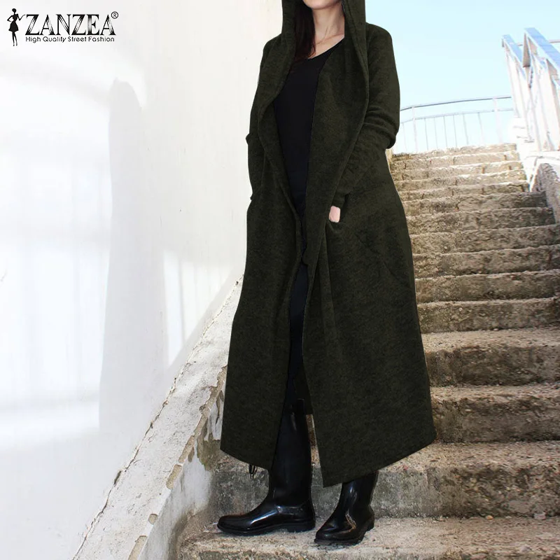 Женские кардиганы с капюшоном ZANZEA повседневные весенние пальто макси длинным