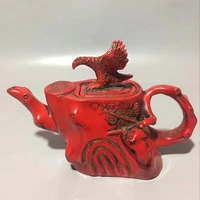 chinese handmade red coral eagle flying bird water potteapot wine pot animal statue success wealth home decoration
