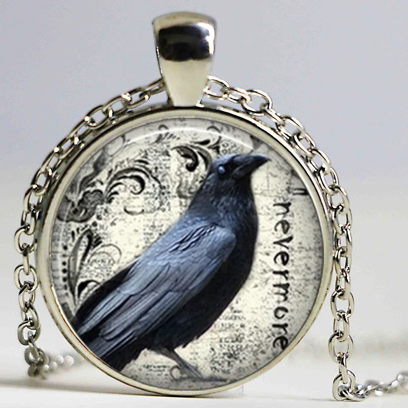 Кулон с вороном ожерелье горячим кулоном драгоценность подвесной стеклянный
