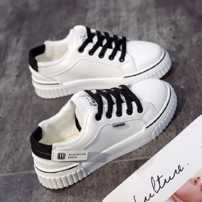 Женская хлопковая обувь с бархатной подкладкой белая повседневная на осень и