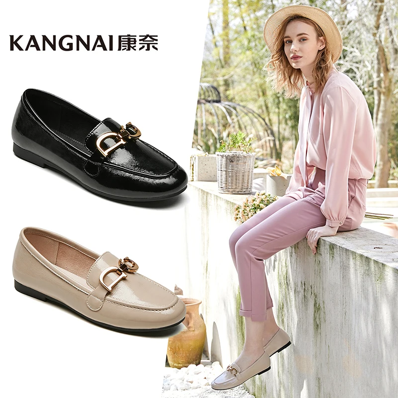 

KANGNAI Flat Casual Loafer Women Buckled Metal Decorated Microfiber Round Toe Slip-On Woman Shoes Comfortable