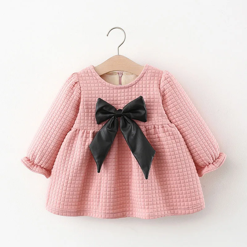 

Menoea 0-2 Years Infant Baby Girls Bow Cute Dresses Fashion Toddler Kids Princess Solid Plaid Costume Newborns Winter Vestidos