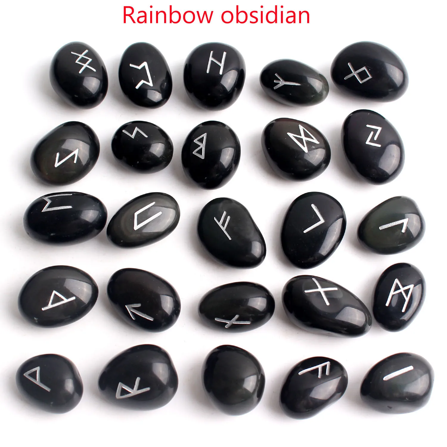 

25Pcs Natural Rainbow Obsidian Runes Irregular Crystal Rune Set Divination Stones Tool Fortune-telling Reiki Healing Gift Decor