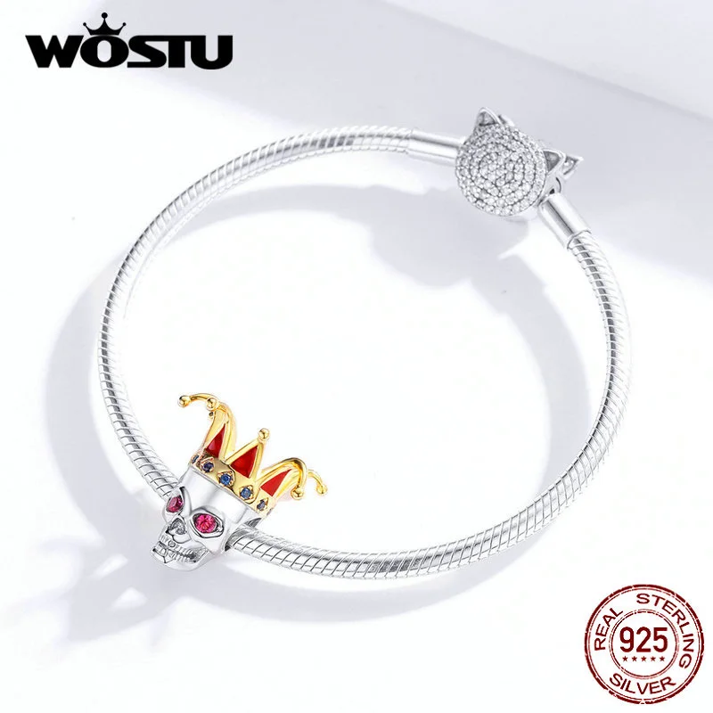WOSTU Хэллоуин бусины 925 пробы Серебряный Череп Тыква магический волшебник Шарм Подходит браслет кулон ужасные вечерние ювелирные изделия