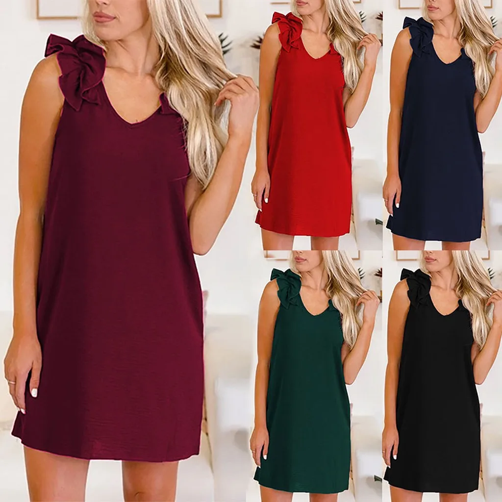 Новинка оборками и коротким рукавом женские Мини Короткое платье Простые