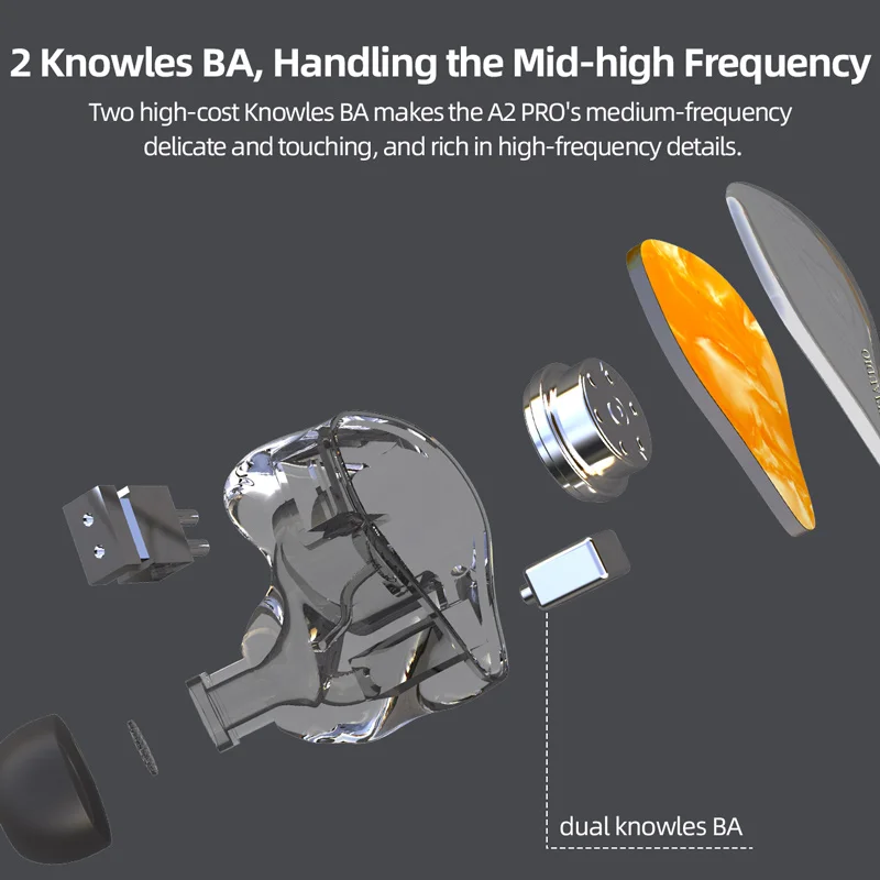 LZ A2 PRO Внутриканальные наушники 1 динамик + 2 Knowles BA Гибридные 3 драйвера HIFI
