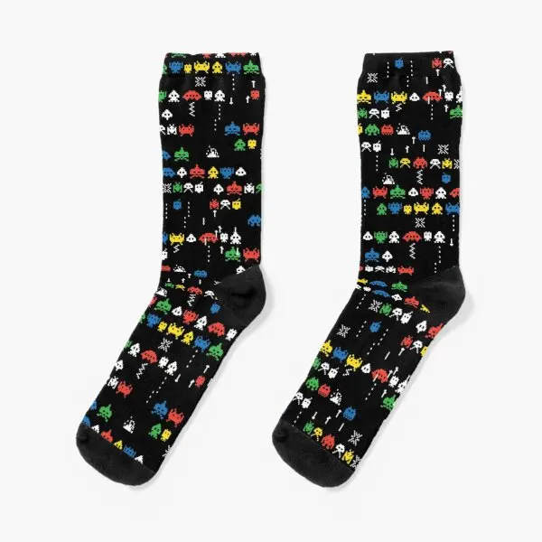 

Retro Video Game Space Invaders Arcade G Crew Socks Cotton Pattern Autumn Breathable Short Comfortable Women Cute Best Black