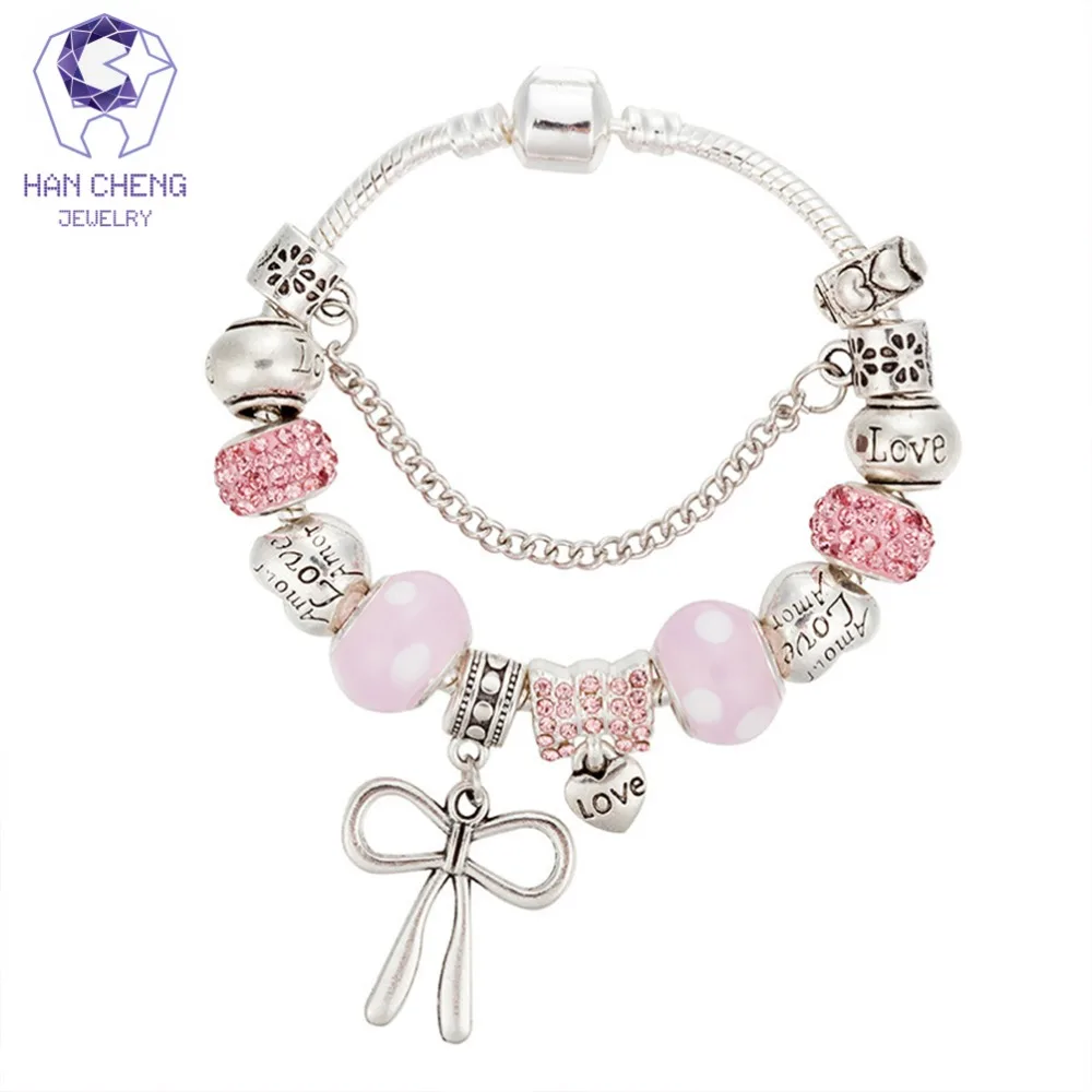 HanCheng Горячие Роскошные Strand Сердце Шарм браслет стразы стеклянные бусины