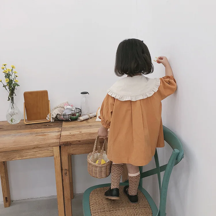 Детское двубортное платье для девочек с большим отворотом на весну/осень |