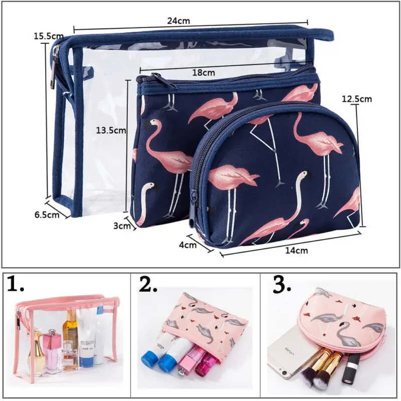 Набор прозрачных косметичек с фламинго водонепроницаемая косметичка Женская