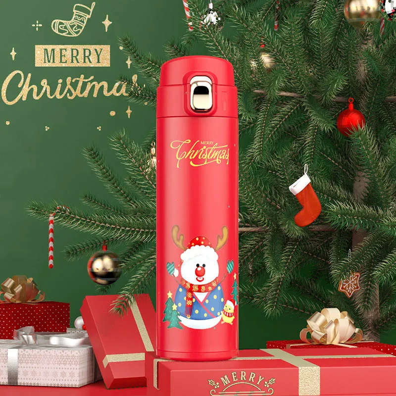 Red Snowman 350 мл/500 мл Термос из нержавеющей стали, портативная вакуумная колба, Изолированная бутылка для воды, без бисфенола, термос для еды, кружка для кофе для путешествий - Цвет: Red Snowman
