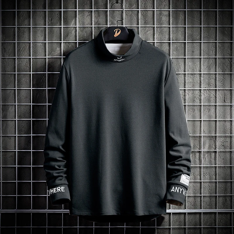 

De Rong Qiu puts on clothes, half high collar men's wear long sleeved T-shirt, autumn and winter Style Men's leisure