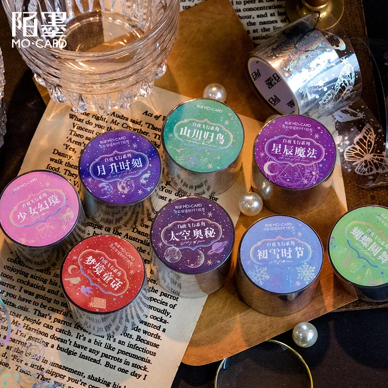 

PET Hot Silver Butterfly Laser Tape Creative Fantasy Universe Moon DIY Decoration Stickers Types Hand account Supplies