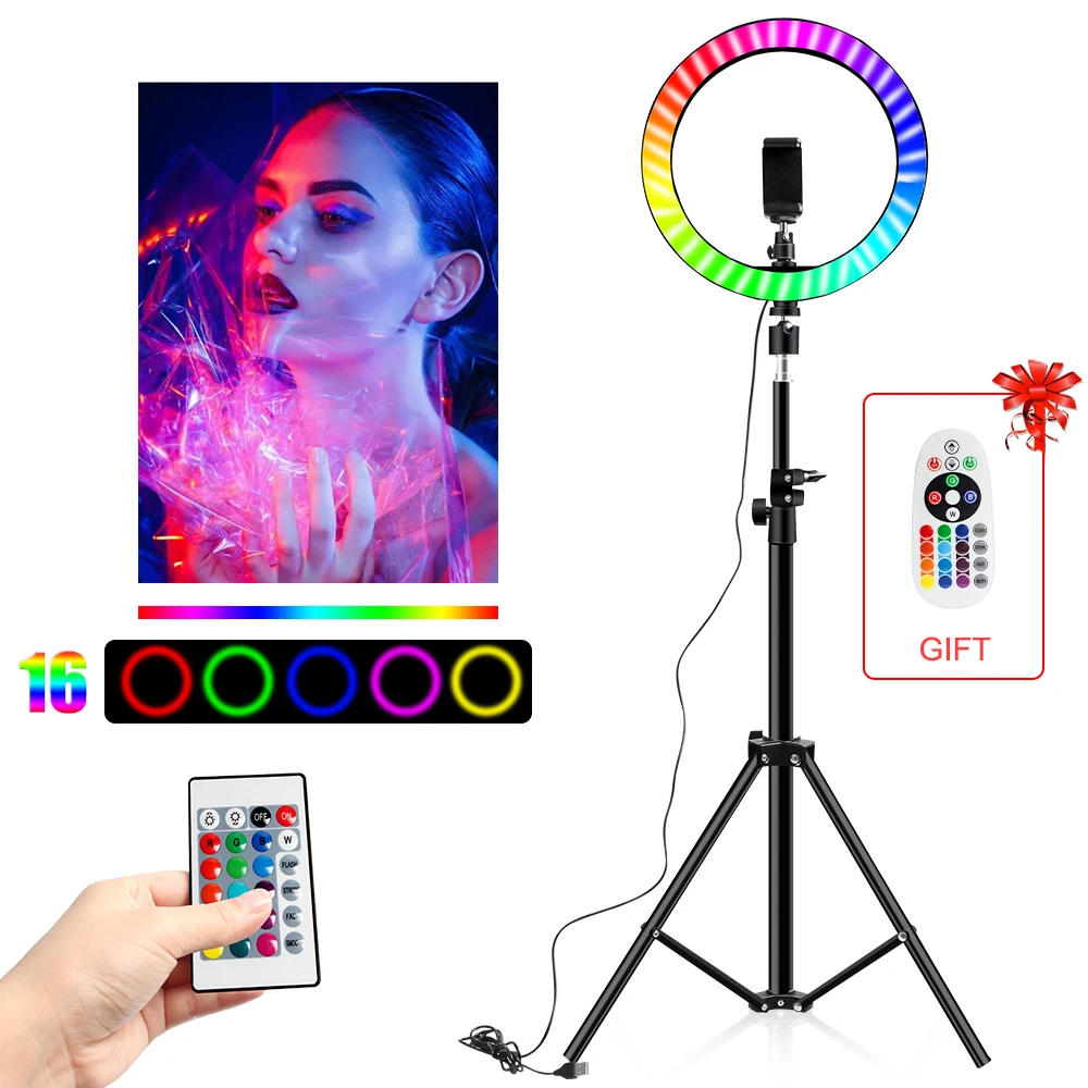 

10 Inch Led Ring Light Usb RGB Ringlamp USB Light Ring Photo Selfie Lamp with Remote Phone Stand for Streaming Video Photography