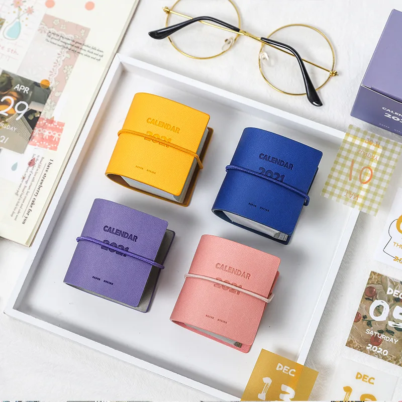 

2021 Leather Cover Mini Calendar Candy Color Portable Schedule Cute Stationery Lovely New Year Gift