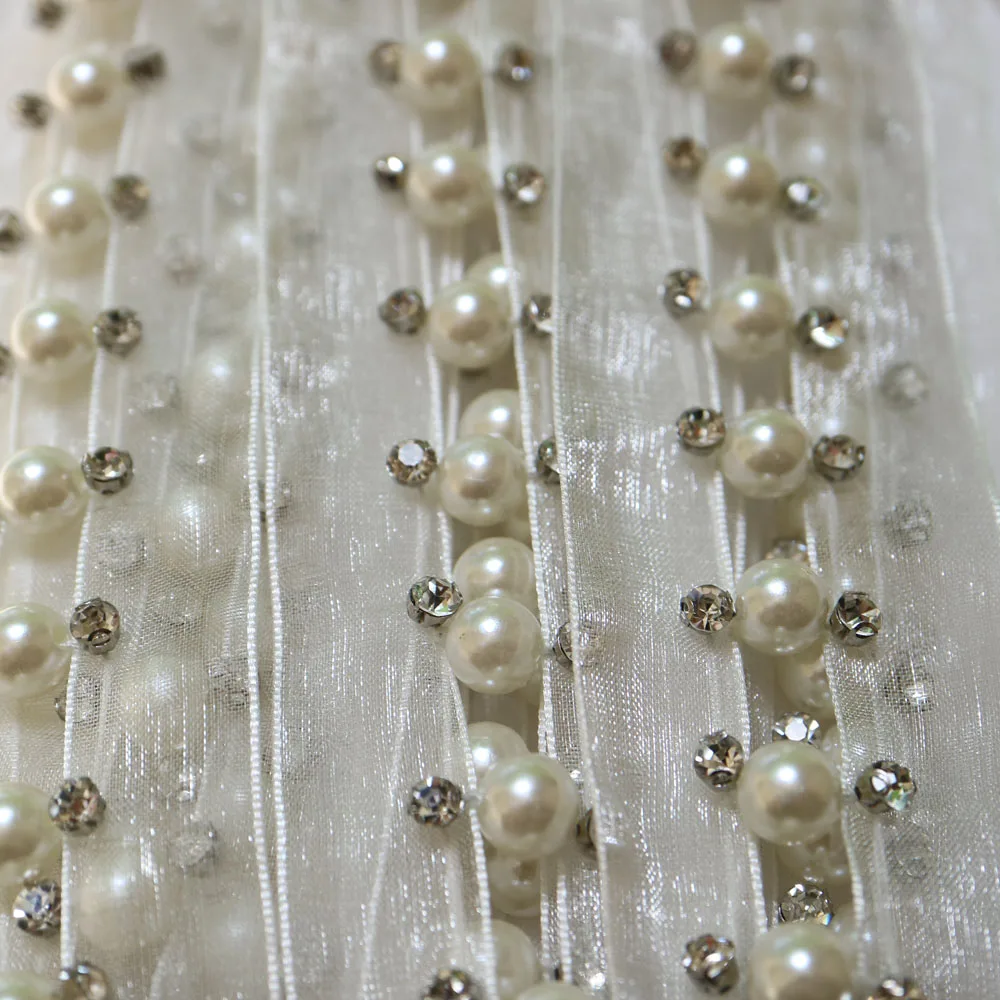 2 ярда бусины ручной работы жемчужная черная белая кружевная отделка для одежды