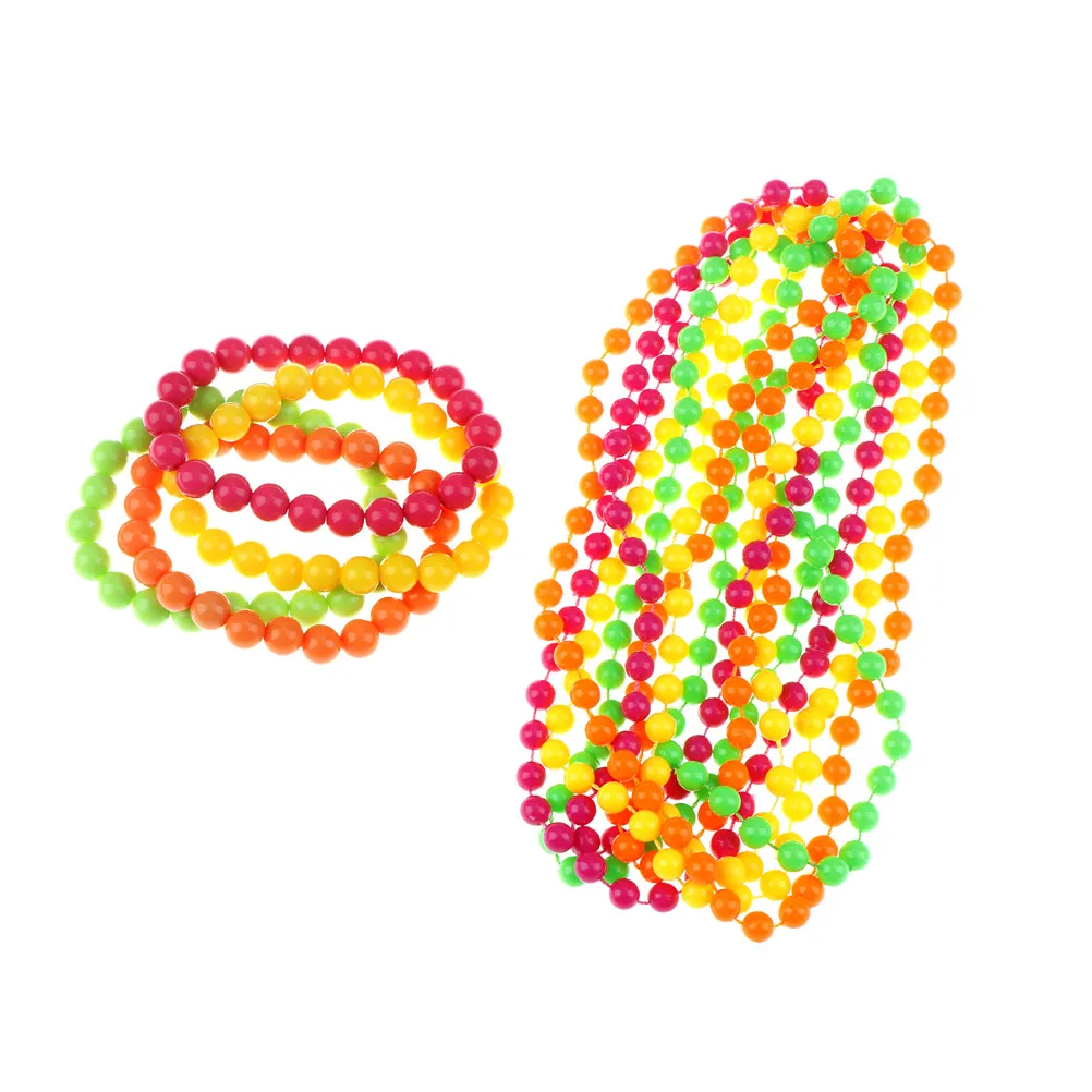 

4 Pcs/Set Plastic Neon Bead Bracelets Necklace 70's & 80's Party Woman Bachelorette Party Decor 7.8*860mm