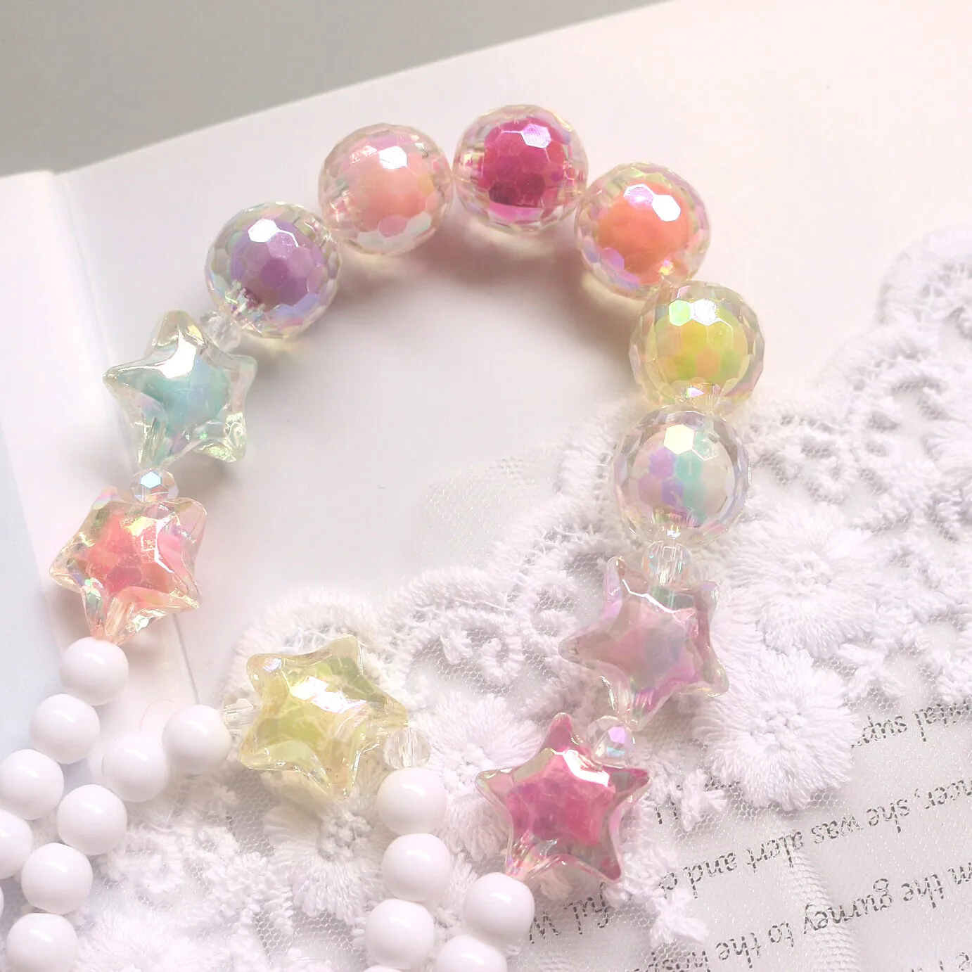 Korean-Style Shiny Five-Pointed Star AB Candy-Colored Hipster Cute Kids Girl's Necklace + Bracelet Set | Украшения и