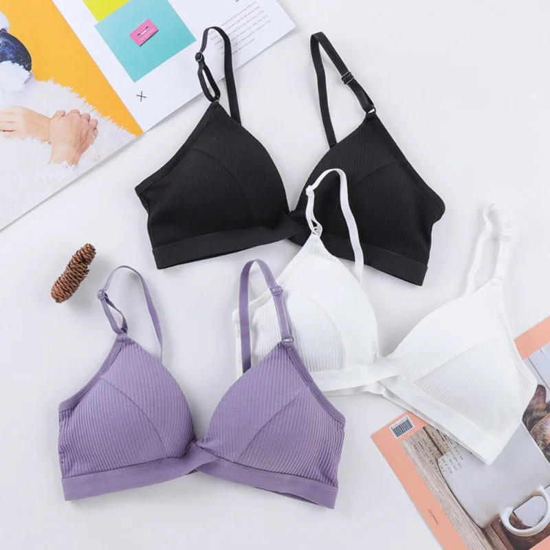 

Women's Triangle Bra Cotton Bra Gathering Seamless Underwear Adjustable Shoulder Strap Without Steel Ring Underwear