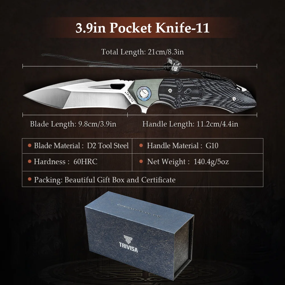 Складной карманный нож TRIVISA металлическая ручка из дерева тактические Дамасские
