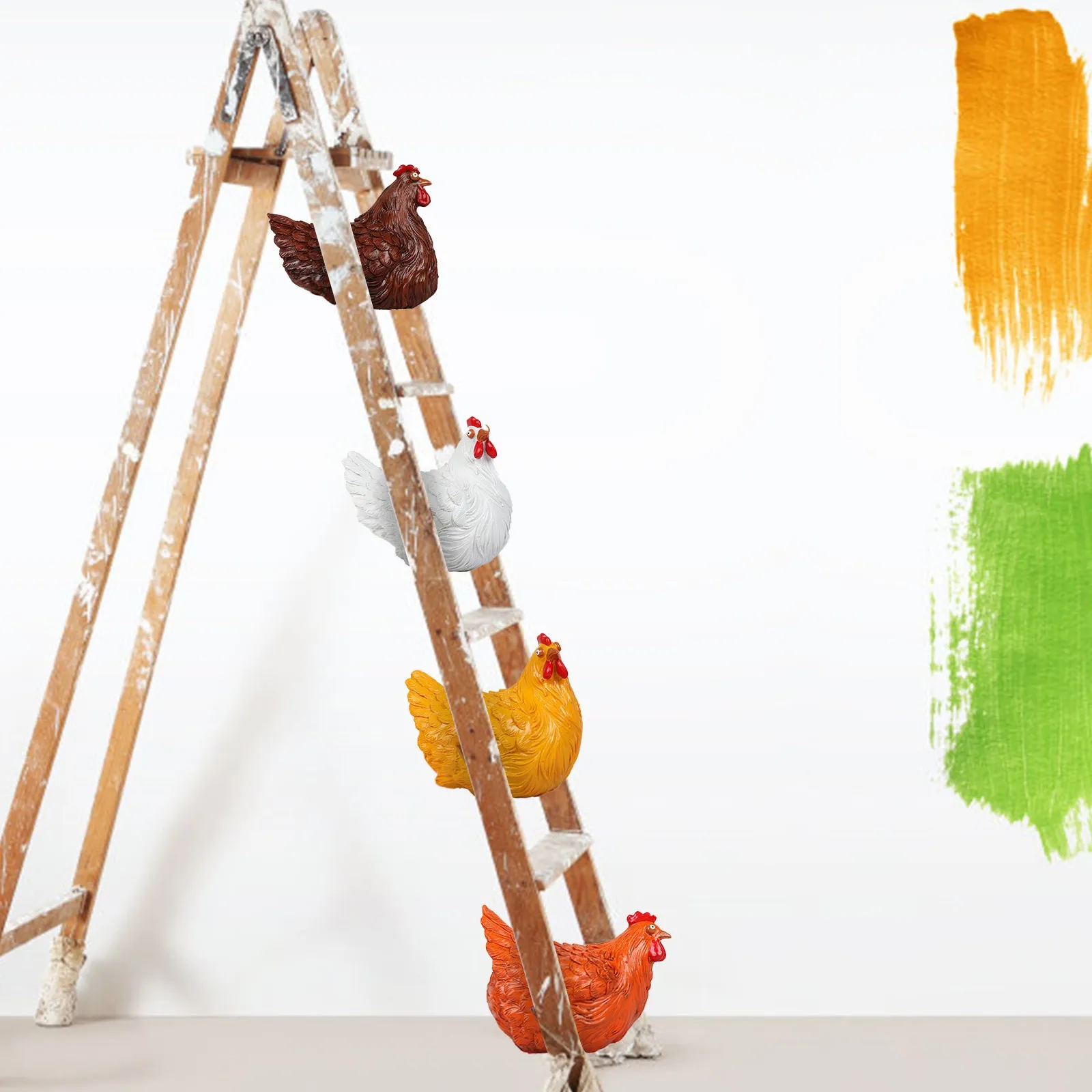 

Outdoor Colorful Hen Resin Statue Waterproof proof Ladder Craft Ornaments For Garden Clamping Ladder Sculpture Accessories