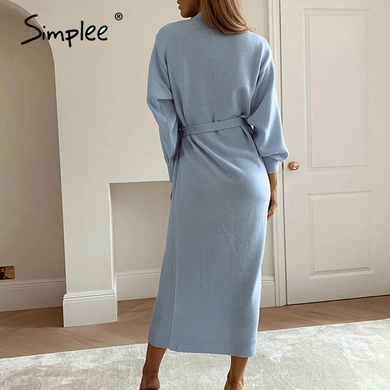 Simplee Casual V-neck knitted dress Women's 4-color Home style fashion Autumn winter new straight tube 2020 | Женская одежда