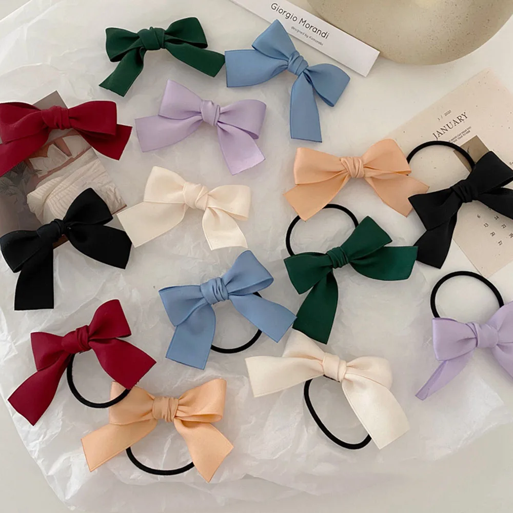 1 pc Small Ribbon Bows With Elastic Hair Bands For Kids Girls Ponytail Candy Color Bowknot Hair Ropes Ties Hair Accessories
