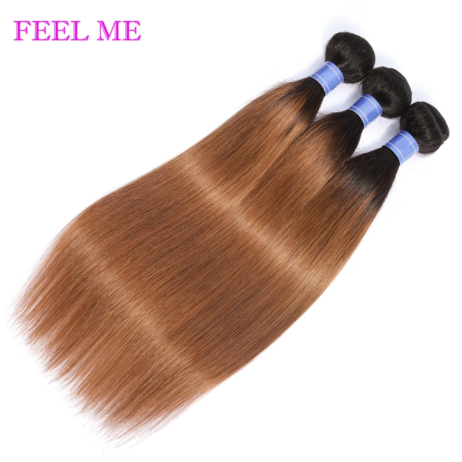 FEEL ME Hair Ombre перуанские прямые человеческие волосы в пучках с застежкой 1B/30 медово