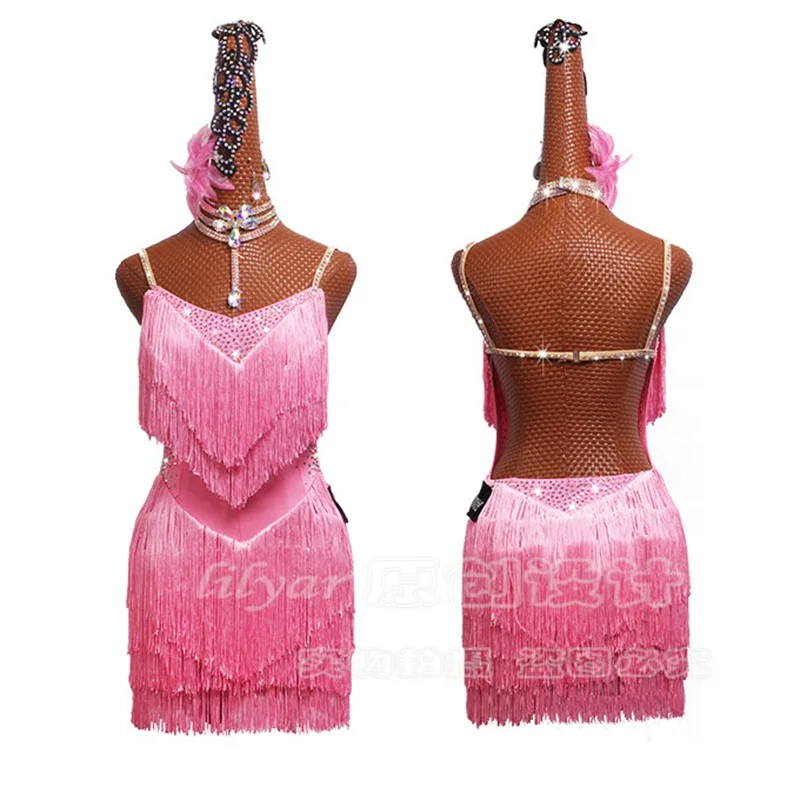 

Женское платье для латиноамериканских танцев, розовое платье с бахромой и кисточками, для клубных вечеринок, танцев, певиц, стразы, 2019