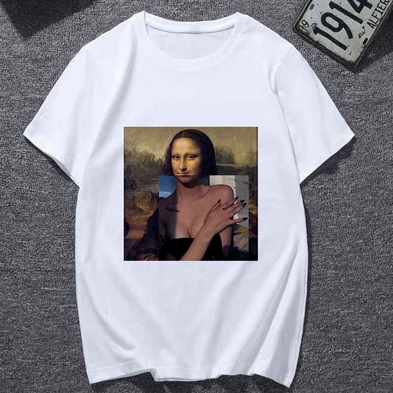Новый летний Mona Lisa футболка пародия личности модная для женщин Ullzang в винтажном