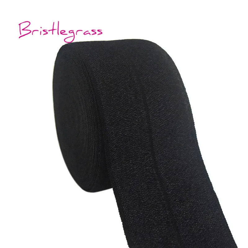 Black BRISTLEGRASS 5 ярдов 1-1/" 40 мм Блестящий враг складной эластичный спандекс атласная лента для волос галстук платье с повязкой кружевной отделкой DIY шитье ремесло - Цвет: Black