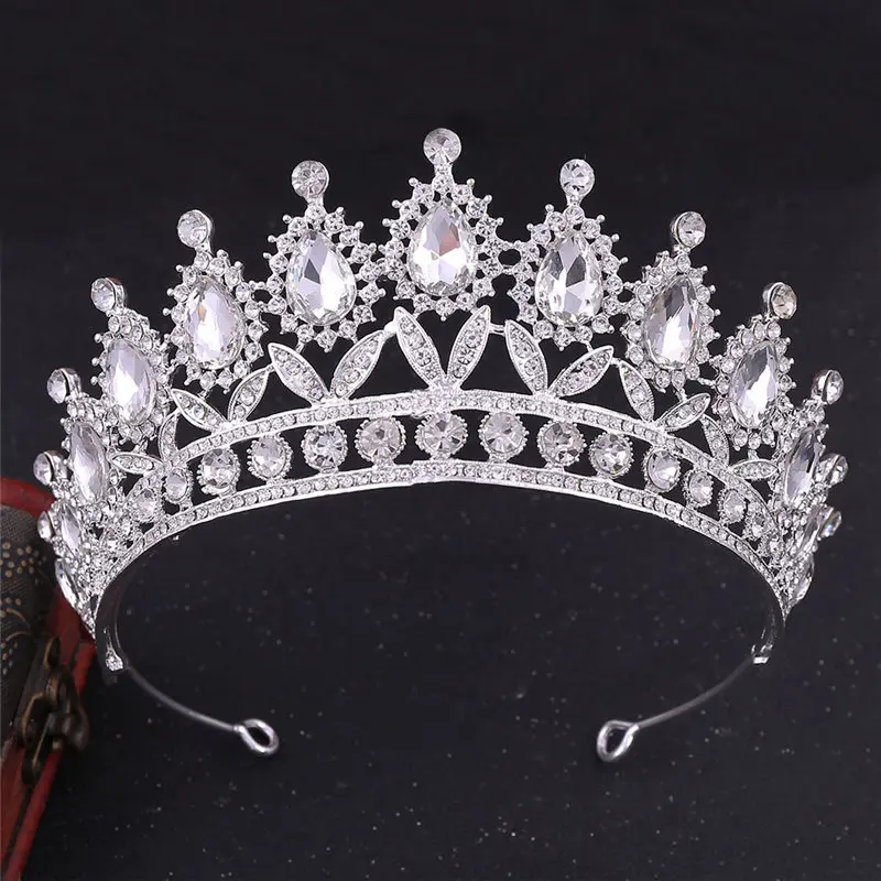 Silver White Великолепная розовая Хрустальная свадебная тиара свадебная корона ободок тиара королевские украшения для волос пышная корона аксессуары для головы - Окраска металла: Silver White