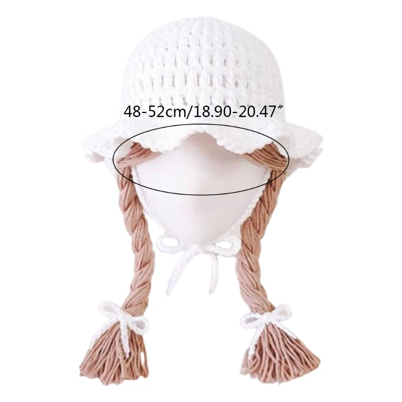 

Handmade Knitted Baby Girls Wig Hat Newborn Wigs Brades Kids Crochet with Plaits Infants Photography Props Headwear