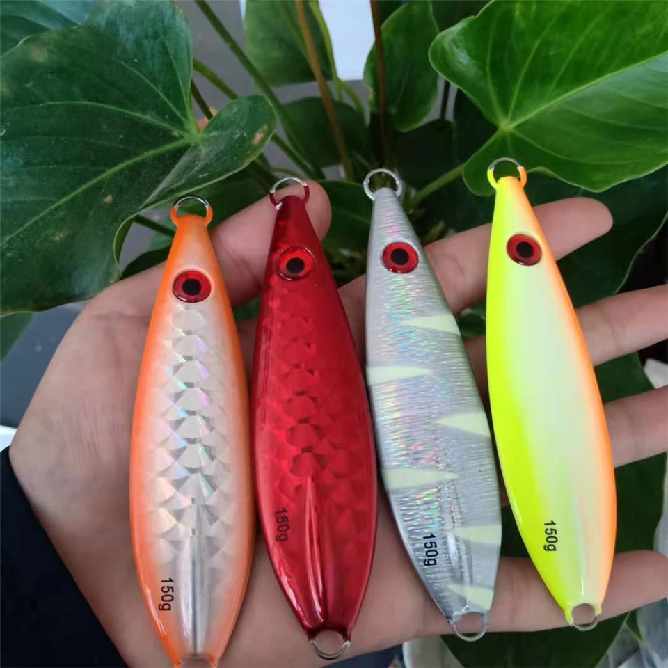 

Metal Jig Lure 4pcs 150g/200g/300g/400g Slow Jigging Lead Fish Bass Baits Salt Water Luminous False Tilapia perch